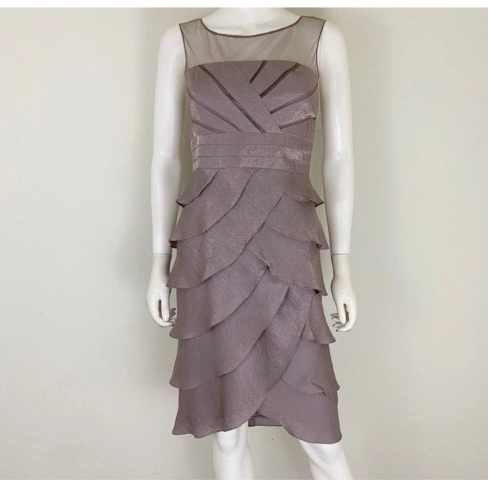 NWT Adrianna Papell Anthropologie Women's 8 Cocktail Dress Mauve Metallic Tiered